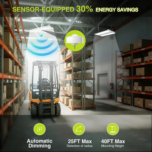 Miniatura 2 de Luz lineal LED de 300 W con sensor de movimiento, área de iluminación central más grande, 45000 lm, 120-277 V, 0-10 V, 5000 K, luces LED lineales