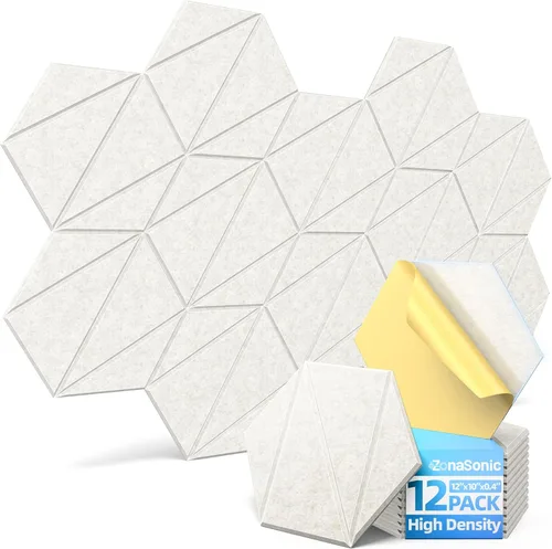 Paquete de 12 paneles acústicos con paneles autoadhesivos de espuma a prueba de sonido de 12 x 10 x 0.4 pulgadas para paredes, paneles de pared