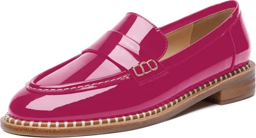 Miniatura 11 de FOGEENA Mocasines de tacón bajo para mujer, estilo casual, puntera redonda, de charol grueso, de 1 pulgada
