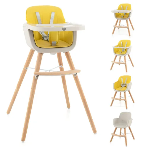 BABY JOY Trona convertible para bebé, 3 en 1, silla alta de madera/asiento elevador/silla con bandeja extraíble, patas ajustables, arnés de 5
