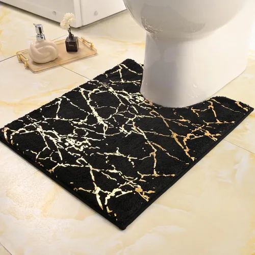 Miniatura 12 de QJHOMO Alfombra de baño de mármol, alfombras de baño blancas y doradas decorativas, antideslizante, tapete de baño super absorbente de microfibra
