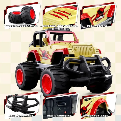 Miniatura 6 de Tecnock Mini auto RC para niños, auto a control remoto a escala 1:32 con batería recargable tipo C, 2.4 GHz duradero pequeño camión RC con fácil