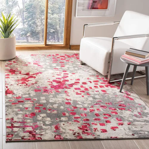 Miniatura 24 de SAFAVIEH MAD425H Madison Collection Alfombra decorativa cuadrada de 3', gris/naranja, diseño abstracto bohemio desgastado, no desprende pelusa