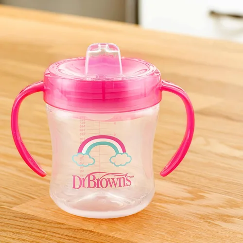 Miniatura 5 de Dr. Brown's Milestones - Vaso entrenador con pico suave y asas, arcoíris rosa, sin BPA, 6 oz/180 mL, a partir de 6 meses Arco iris rosado