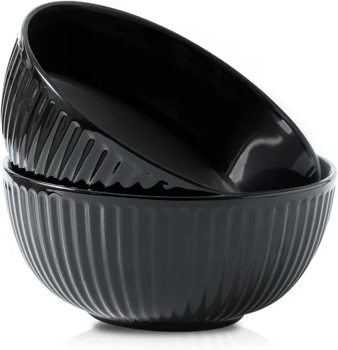 Miniatura 17 de HASENSE Juego de 3 cuencos pequeños de mezcla, cuencos de porcelana acanalados negros de 1.5/1/0.5 cuartos de galón para cocina, cocción, horneado