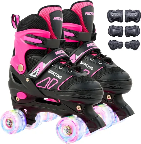 Patines para niños con 6 almohadillas de protección, patines de tamaño ajustable para niños principiantes, patines para niños pequeños con 8 ruedas