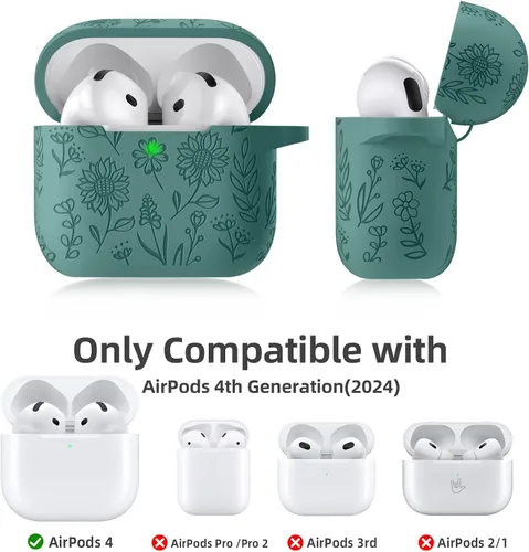 Miniatura 5 de para estuche de Airpods 4, DaQin - Estuche grabado con flores compatible con estuches de Airpods de Apple de 4ª generación para mujeres, estuches
