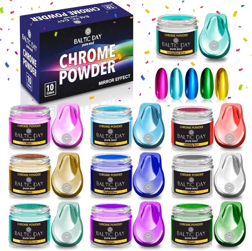Pigmento cromado y metálico de alta calidad – 10 colores espejo cromado y polvo de mica holográfica para arte de resina, epoxi, vasos, posavasos,