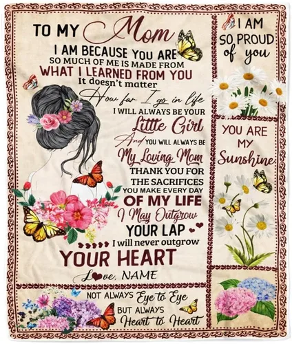 Miniatura 16 de Manta personalizada con texto en inglés «To My Mom from Daughter Wolf I Am Because You are Mom», para cumpleaños, día de la madre, Navidad, manta