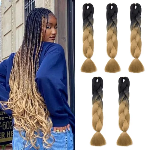 Miniatura 149 de Benehair Extensiones de cabello trenzado ombré de 24 pulgadas, 1 paquete de extensiones de cabello trenzado jumbo de alta temperatura, cabello