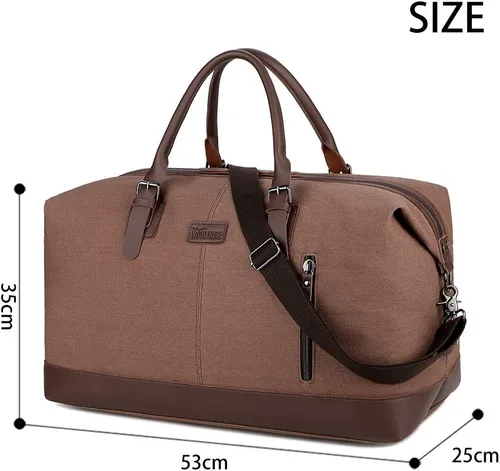 Miniatura 6 de Bolso de viaje de gran capacidad para hombre, bolso cruzado de fin de semana, bolso de mensajero de hombro para hombre, bolso de lona, marrón