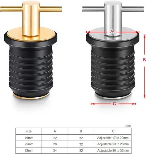 Miniatura 6 de Tapón de drenaje, 3/4 pulgadas, 1 pulgada o 1-1/4 pulgadas, tapón de drenaje en forma de T, tapones de drenaje para barcos marinos, mango de latón