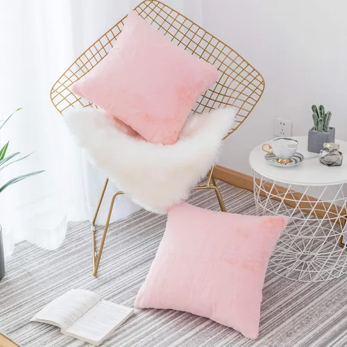 Miniatura 16 de Home Brilliant Juego de 2 almohadas de felpa de piel sintética marrón para sofá, fundas de almohada decorativas cuadradas cálidas para patio, juego