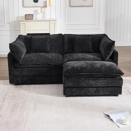 Miniatura 14 de Sofá modular modular con otomano: sofá moderno en forma de L de 76.7 pulgadas, cómodo sofá biplaza, sofá de 3 plazas de felpilla con almohada