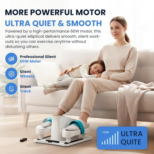 Miniatura 7 de Máquina elíptica para debajo del escritorio, ejercitador eléctrico de pedal sentado para personas mayores y adultos, ejercitador compacto y Blanco