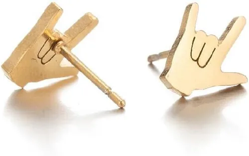 Miniatura 3 de 3 pares de aretes de acero inoxidable personalizados con símbolo de lenguaje de signos para mujeres y niñas, joyería minimalista, Metal, Sin gemas.