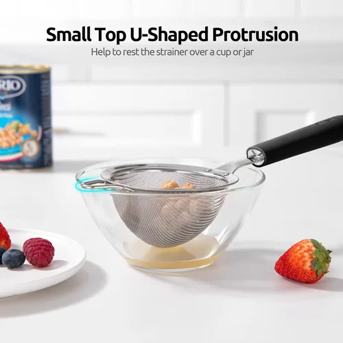 Miniatura 8 de Colador de malla de acero inoxidable 18/8: U-Taste Colador de alimentos de malla fina de cocina de 3.9 pulgadas con mango de silicona resistente (2)