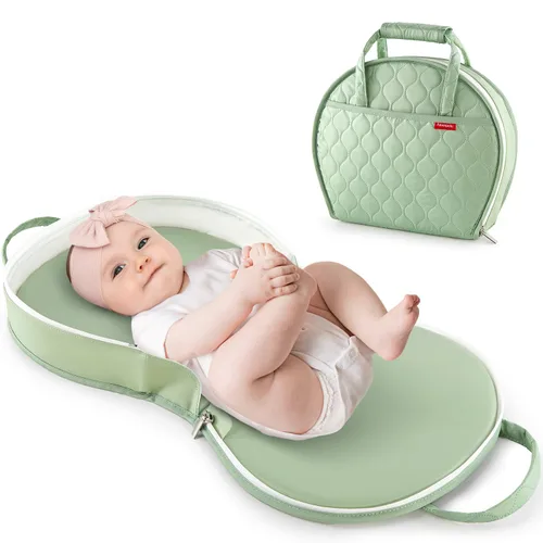 Miniatura 9 de Cambiador de pañales de cuero impermeable portátil compacto para bolsa de pañales de viaje, fácil de limpiar, bebé recién nacido, beige
