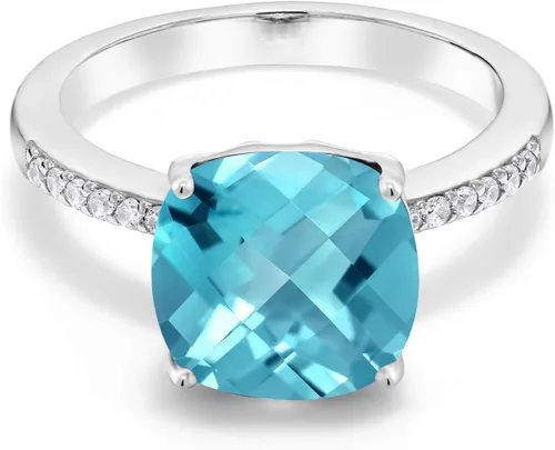 Miniatura 42 de Gem Stone King Anillo de compromiso de plata de ley 925 con piedra preciosa de corte cojín de 0.39 pulgadas Anillo de compromiso de aniversario