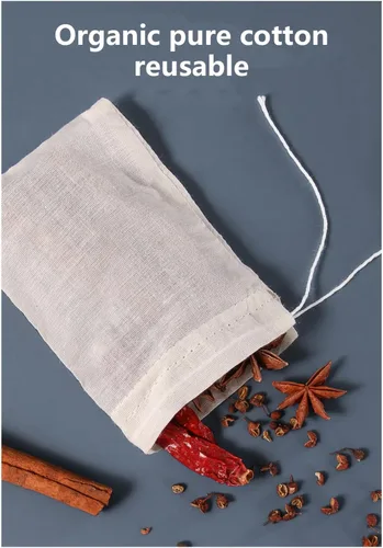 Miniatura 6 de 30 piezas de bolsas de especias de algodón natural para cocinar: 4x6, 6x8 Filtros de té reutilizables con cordón, ideales para colar sopas, bolsitas