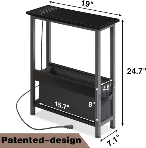 Miniatura 8 de BAMGROW Mesa auxiliar de carga delgada con almacenamiento, para espacios pequeños y dormitorio (negro)
