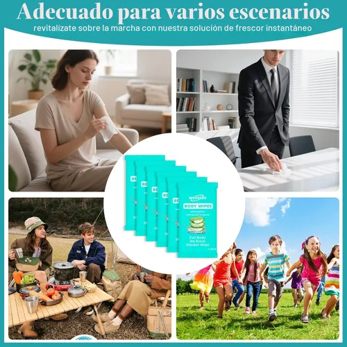 Miniatura 5 de Paquete de 300 toallitas corporales envueltas individualmente (8 x 9.5 pulgadas), toallitas de ducha sin enjuague para adultos, viajes, gimnasio
