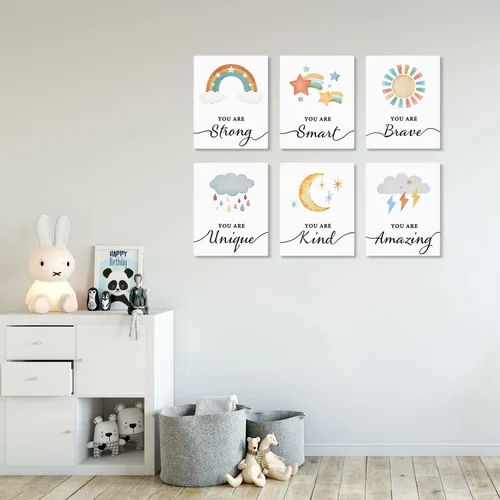 Miniatura 2 de HPNIUB Impresión artística colorida del arco iris, juego de 6 piezas (8 x 10 pulgadas), póster de lienzo de dibujos animados para niños, pintura