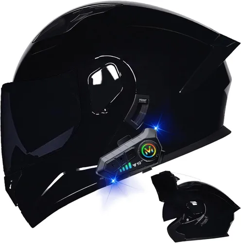 Miniatura 16 de Casco modular Bluetooth para motocicleta, aprobado por DOT, de cara completa, abatible, antivaho, doble visera, casco de motocicleta de calle, LENTE