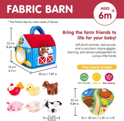 Miniatura 6 de hahaland Juguetes para bebés de 6 a 12 meses – Granero sorpresa con animales de granja de peluche con sonidos reales – Juguetes Montessori