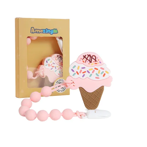 Miniatura 8 de Juguete mordedor de silicona de grado alimenticio para bebés con soporte para chupete, juguetes de dentición, juego de regalo para niños y niñas a