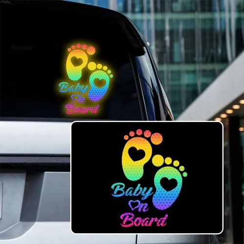 Miniatura 7 de Adhesivo reflectante de alta intensidad para automóvil de bebé a bordo, impermeable, linda huella de bebé en coche, letrero de advertencia de Verde