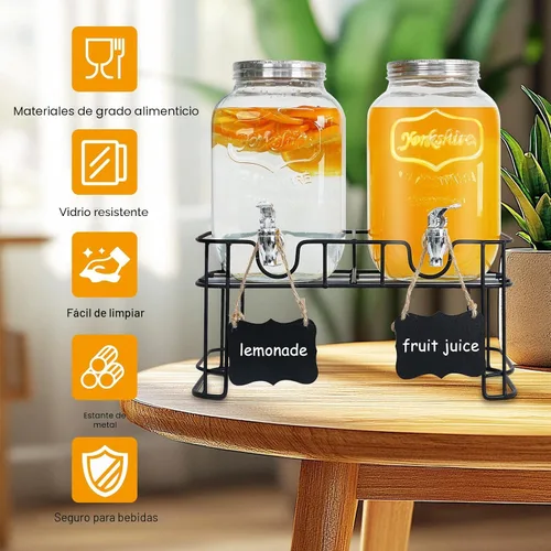 Miniatura 5 de Paquete de 2 dispensadores de bebidas de vidrio de 1 galón para fiestas - Dispensador de bebidas a prueba de fugas con soporte, grifo, cilindro