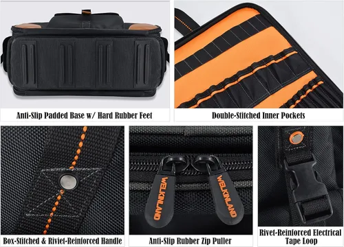 Miniatura 9 de WELKINLAND Bolsa de herramientas para electricista de 88 bolsillos - Bolsa de herramientas para electricista, técnico, HVAC y laptop