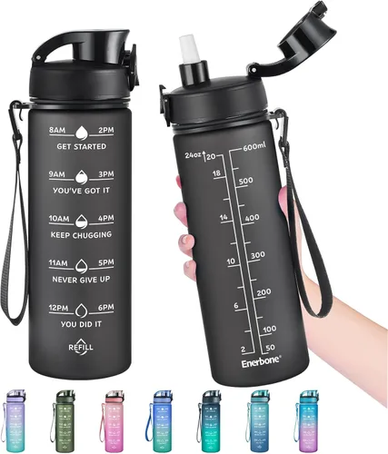 Miniatura 23 de Enerbone Botella de Agua, A Prueba de Fugas Sin BPA y Tóxicos, Botella de Agua Motivacional con Horarios para Beber y Pajita, Botella de Agua