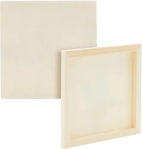 Miniatura 4 de Juego de pintura de lienzo de madera de 18 piezas de 8 x 8 pulgadas, 2 tableros de pintura de madera natural con 12 tubos de pintura acrílica, 3