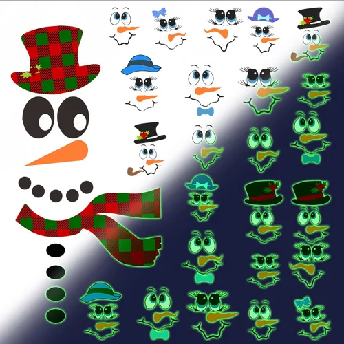 Calcomanías de cara de muñeco de nieve para manualidades, calcomanías de Navidad que brillan en la oscuridad, decoraciones de muñeco de nieve,