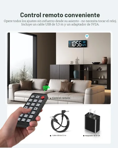 Miniatura 5 de Reloj de pared digital, reloj digital de pantalla grande de 40 cm con luz nocturna, reloj de pared con DST, alarma, LED, fecha, semana, temperatura