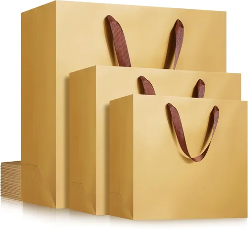 Miniatura 11 de EUSOAR Bolsas de regalo a granel, 30 bolsas de papel de estraza reutilizables con asa de artesanía de color negro resistente con 3 tamaños, bolsas