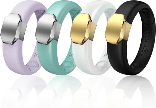 Miniatura 44 de Egnaro - Anillo de boda de silicona para mujer, diseño ergonómico y transpirable, ancho de 0.15 pulgadas, bandas de silicona flexibles con placa