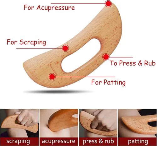 Miniatura 2 de FKYzixeh Masajeador de drenaje linfático, herramienta Gua Sha de madera para cuerpo, raspador de masaje manual para anticelulitis y aliviar