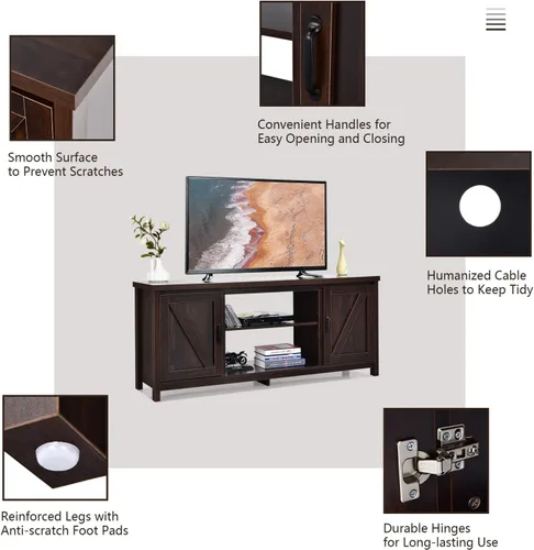 Miniatura 7 de Tangkula Soporte de TV con puerta de granero, mesa consola de TV para televisores de hasta 65 pulgadas, centro de entretenimiento multimedia con 2