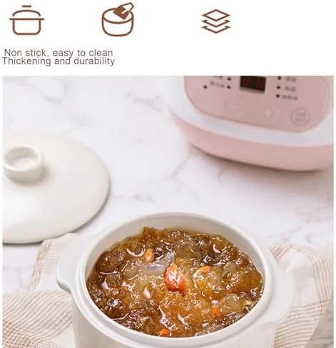 Miniatura 7 de ZJchao Olla eléctrica para estofado, 1 L, 200 W, eléctrica, inteligente, de cerámica, gachas de avena, mini olla de cocción lenta, antiquemaduras