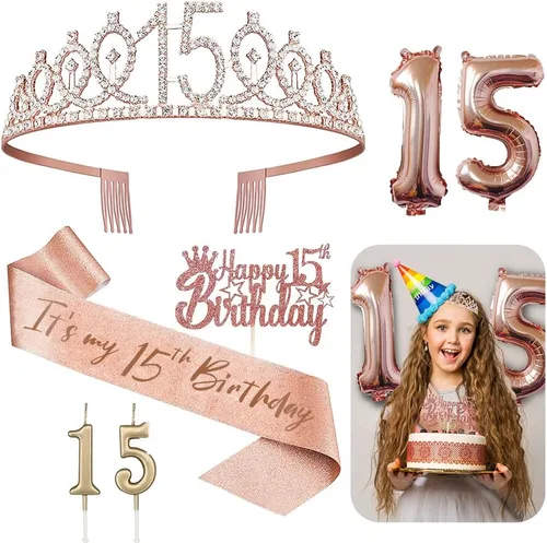 Miniatura 17 de Decoraciones de cumpleaños de 3 para ella – 5 regalos que incluyen corona de tercera tiara, banda, decoración de pasteles, globos, velas