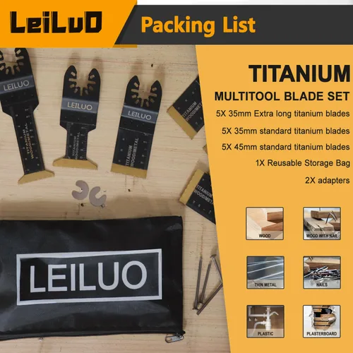Miniatura 7 de LEILUO – Juego de 10 hojas multiherramienta de titanio para cortar madera, clavos y paneles de yeso; hojas de sierra oscilantes universales
