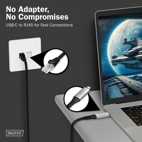 Miniatura 2 de DIGITUS USB to Ethernet Cable - Type-C to RJ45 - USB-C 3.2 Gen1 - 1Gbps - 2m - LSZH - CAT 6A S/FTP - AWG 26 - Plug & Play - Black