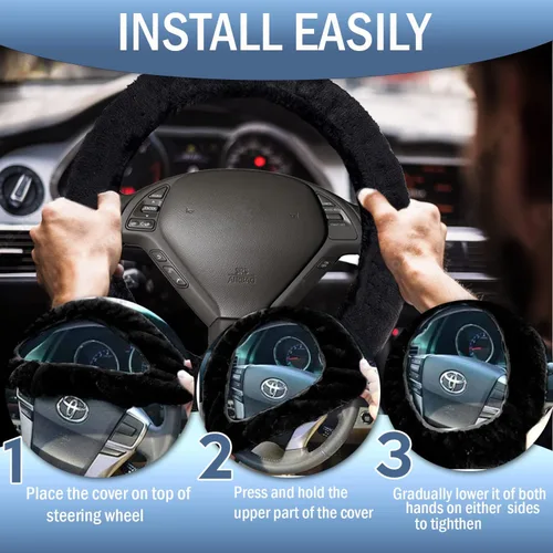 Miniatura 4 de Forro decorativo Zone Tech antiderrapante de felpa para volante, freno de mano y palanca de cambios - Cómoda cubierta térmica para el volante