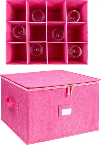 Miniatura 5 de Estuches de almacenamiento para copas, caja contenedora de almacenamiento de copas de vino de carcasa rígida con divisores para 12 copas de vino