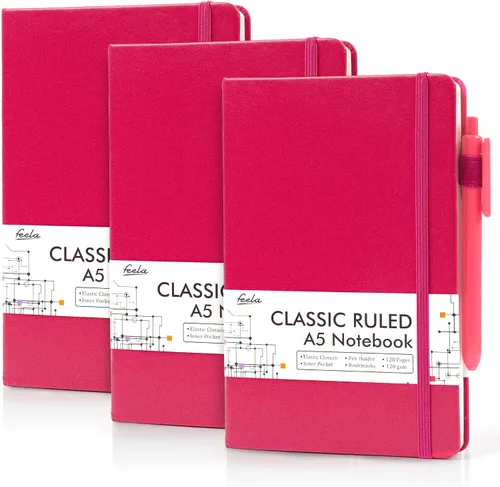 Miniatura 29 de feela Paquete de 3 Cuadernos Diarios a Granel, Cuaderno de Tapa Dura Clásico con Rayas Rayado Diarios con Soporte para Bolígrafo para Mujeres Niñas