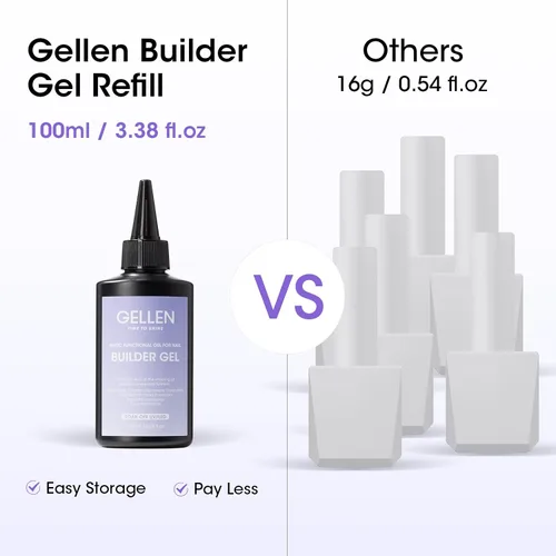 Miniatura 5 de Gellen Gel constructor de uñas transparente de 3.4 fl oz, gel fortalecedor de color duro, construcción de ápice de uñas, gel de uñas UV de larga