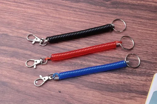 Miniatura 2 de sowaka 3 unids espiral retráctil bobina de resorte llavero con llavero Metal langosta cierre cordón herramienta alambre seguridad Negro